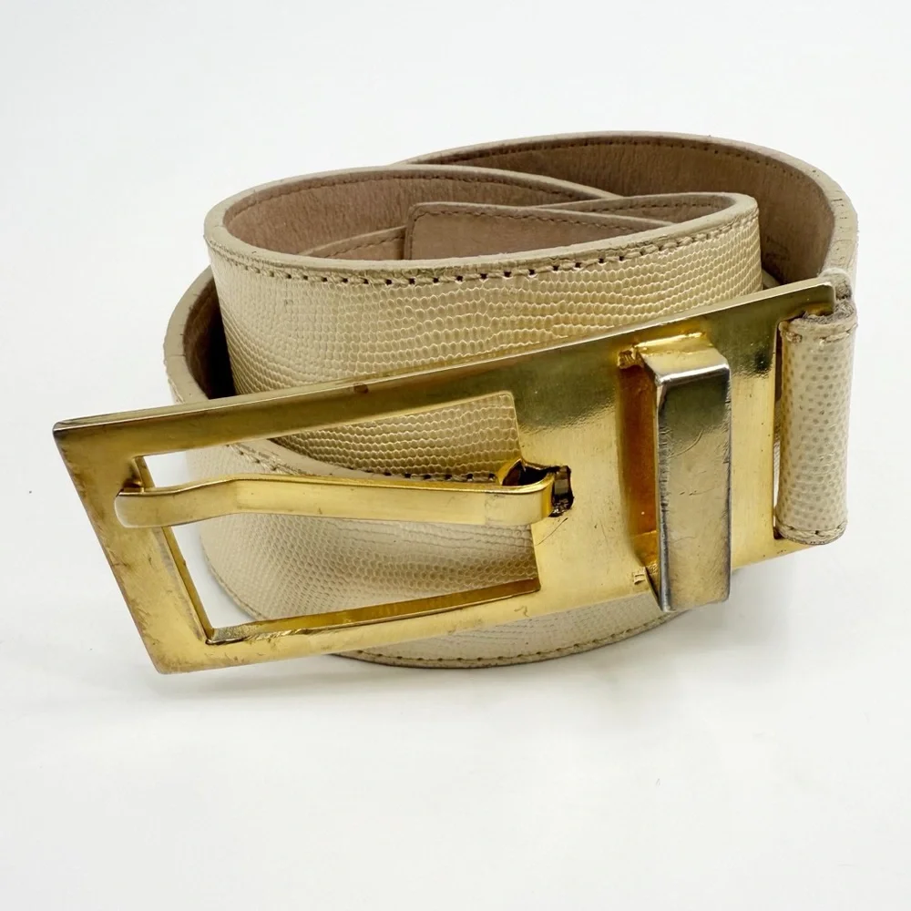 Linda Allard for Ellen Tracy Italian Calfskin Leather Belt, Gold-Tone Buckle, M